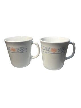 Corelle Corning Apricot Grove Mug Floral Blue Orange Lot of 2 USA